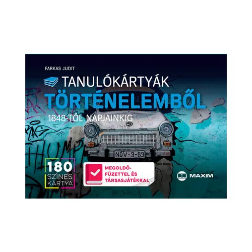Tanulókártyák történelemből -1848-tól napjainkig /180 db színes kártya + 88 oldalas megoldófüzet és játéktábla