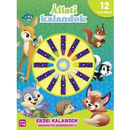   Állati kalandok - Erdei kalandok - Zsírkrétás színezőkönyv 12 zsírkrétával
